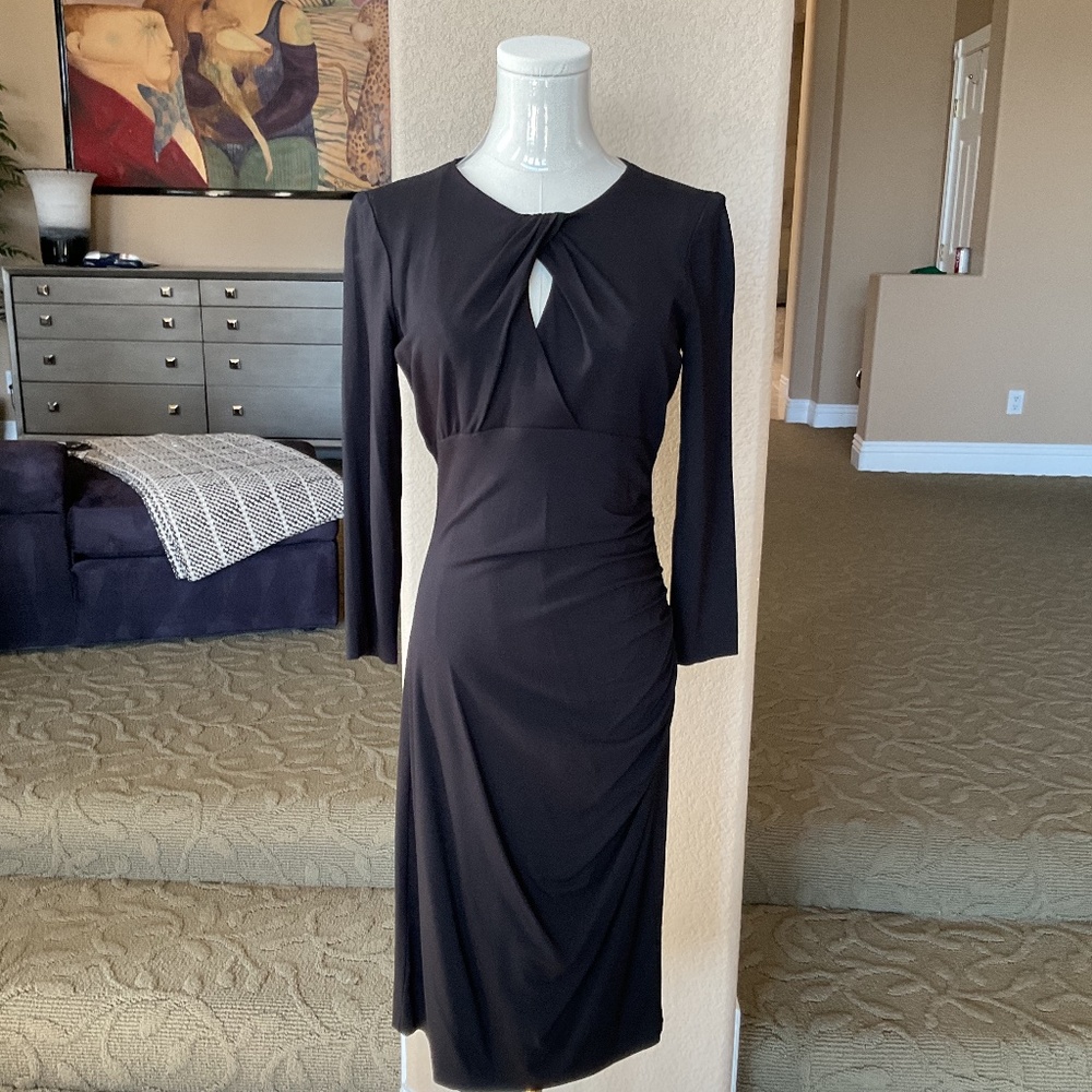 Cache Black Ruched Dress 3/4 sleeve - Medium